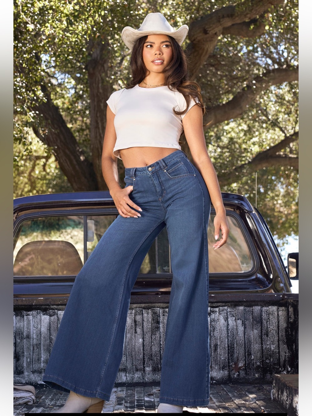 POPFLEX High-Waist Wide-Leg Jeans in Dark Blue Denim NWT